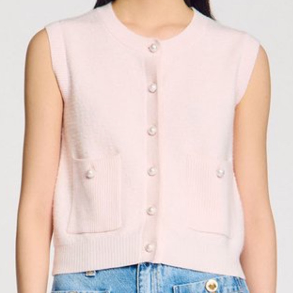 NWT Sandro Mignon Cardigan Sweater Cashmere Wool Pink Pearl Size Small